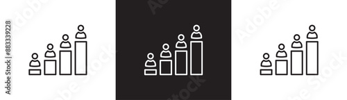 Business teamwork thin line icon. Contains job rankings, work systems, board of directors, job competition,  levels, trendsetter. Vector illustration icon isolated on black and white transparent.