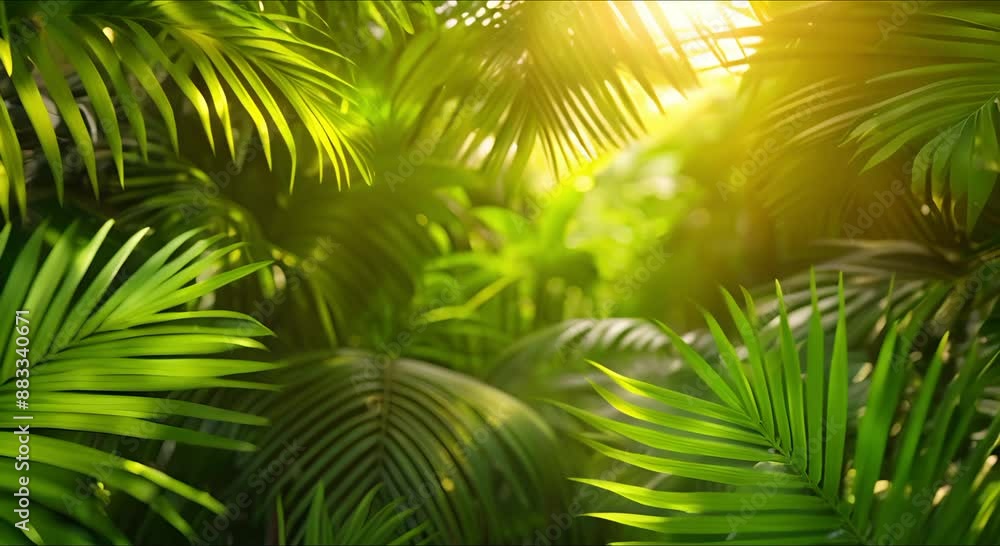 Trendy Balinese summer background with floral pattern, green palm leaves, art wallpaper, summer colors, blur, botanical tropical leaves, sunlight and shadows. Trendy Balinese summer background with floral pattern, green palm leaves, art wallpaper, summer colors, blur, botanical tropical leaves, sunlight and shadows.