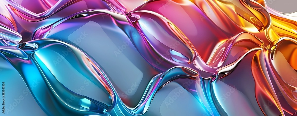 Iridescent Colorful Abstract 3D Render Digital Art of Glass with Fluid ...