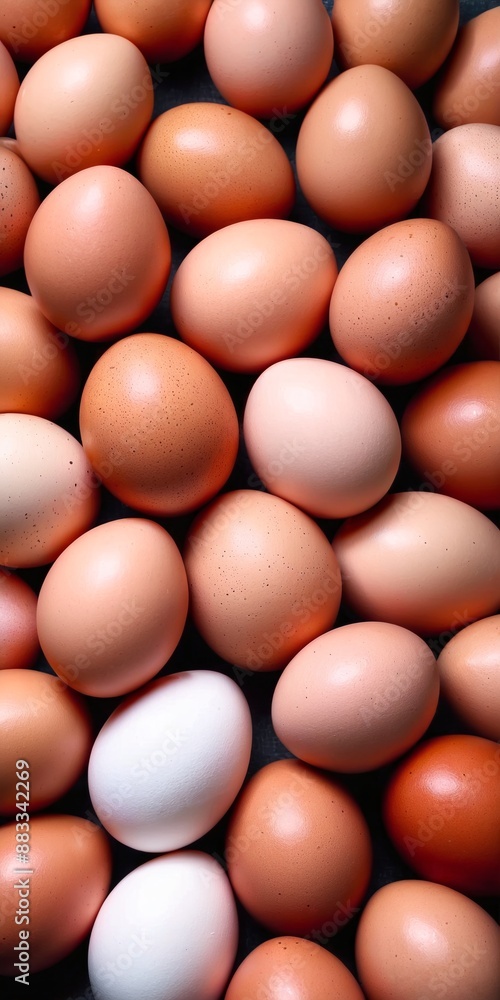 Fresh chicken eggs for sale at market. Food background. Generative AI Fresh chicken eggs for sale at market. Food background. Generative AI