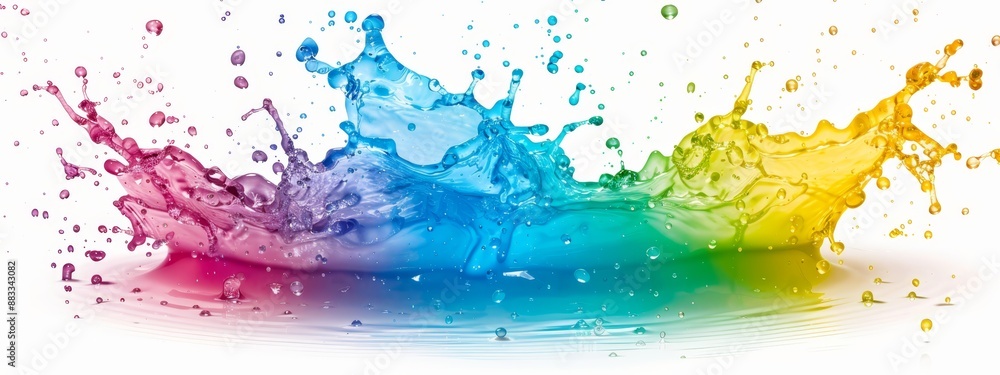 A white background featuring a multicolored water splash, topped by another smaller water splash at its base A white background featuring a multicolored water splash, topped by another smaller water splash at its base