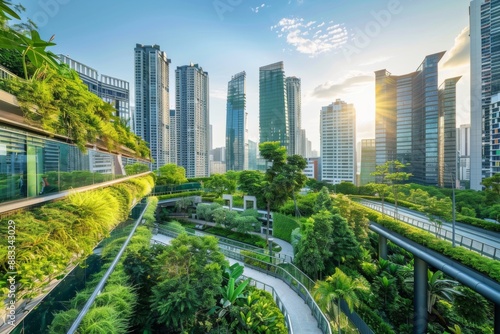 Eco-Friendly Urban Oasis: Modern Green Architecture Showcases Sustainable Business Practices and Commitment to Environmental, Social, and Governance (ESG) Initiatives. © liang