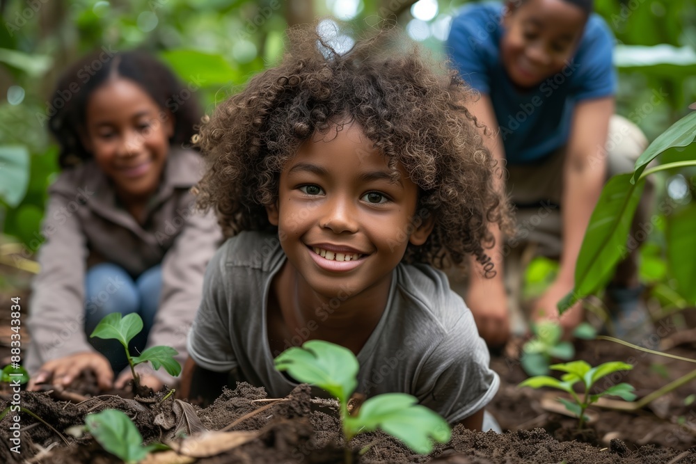 A group of happy children are seen playing and gardening in a lush green garden. A group of happy children are seen playing and gardening in a lush green garden.