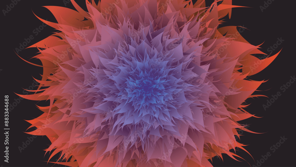 Obraz premium Vibrant red to blue gradient floral burst art on black background.