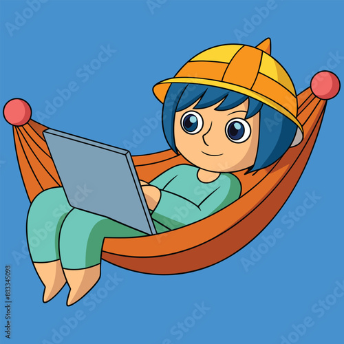 Person in Hammock with Tablet Vector Graphic Design