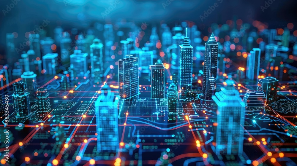 Obraz premium Virtual reality cityscape in digital realm