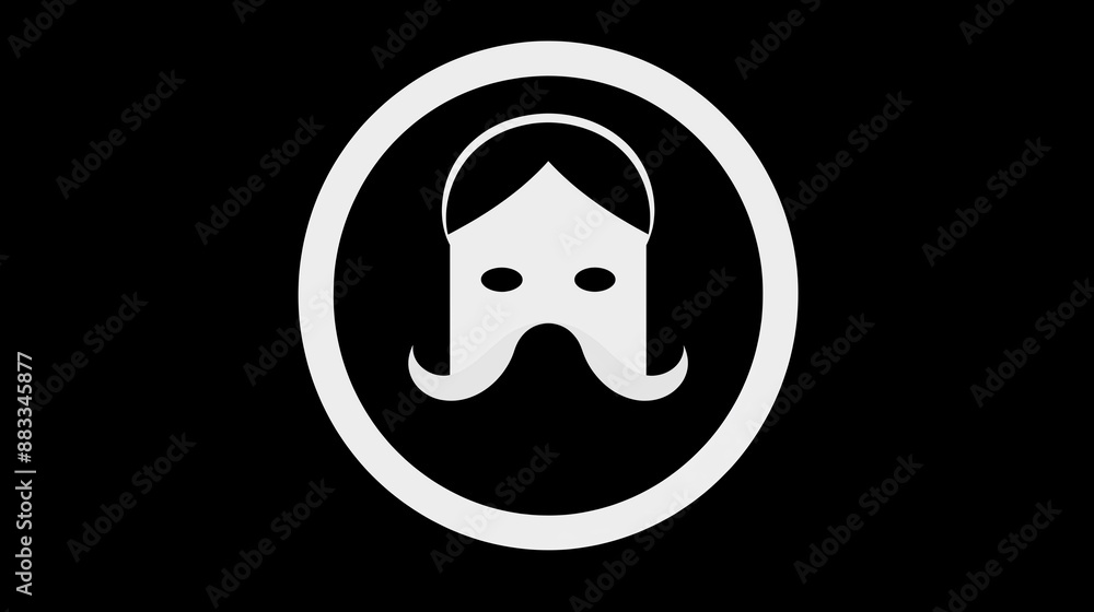 Fototapeta premium Minimalist Masked Face Logo with Curved Moustache and Beard