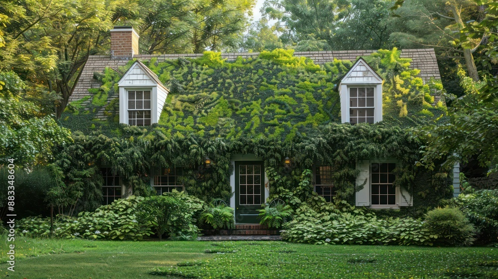 The quaint, ivy-covered facade of a Suburban Cape Cod home, providing a lush, green backdrop that changes with the seasons The quaint, ivy-covered facade of a Suburban Cape Cod home, providing a lush, green backdrop that changes with the seasons