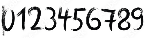 Collection grunge brush drawn numbers from 0 to 9. Graffiti style  vector elements. Typographic distressed numbers with brush texture and rough edges. Hand drawn grunge symbols.