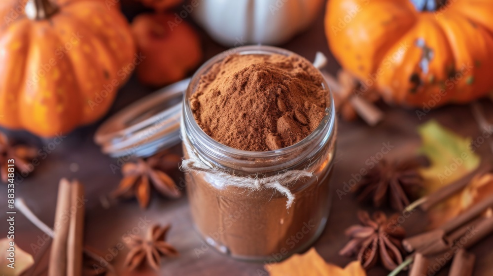 Fototapeta premium Glass jar filled with homemade pumpkin pie spice
