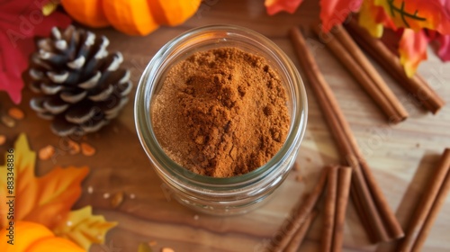 Fototapeta Naklejka Na Ścianę i Meble -  Glass jar filled with homemade pumpkin pie spice