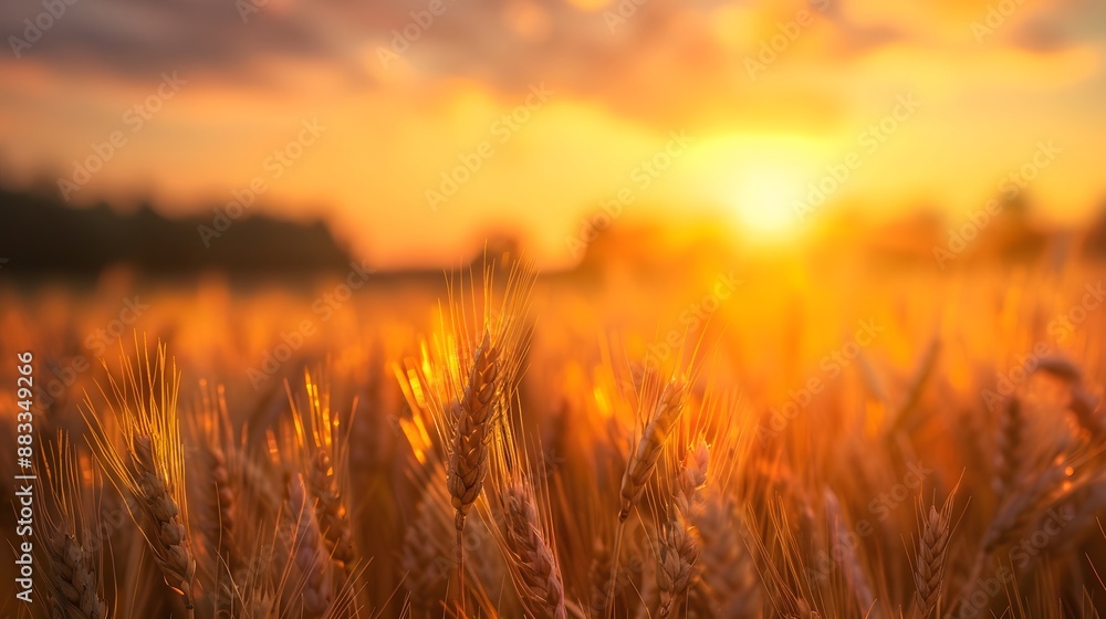 Golden ripe ears of wheat on nature in summer field at sunset rays of sunshine, close-up macro. Ultra wide format. Golden ripe ears of wheat on nature in summer field at sunset rays of sunshine, close-up macro. Ultra wide format.