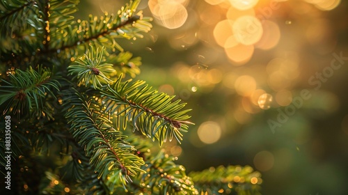 Beautiful branch of coniferous tree, closeup view
 photo