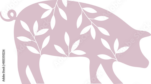 Floral Pig Silhouette Graphic Design 