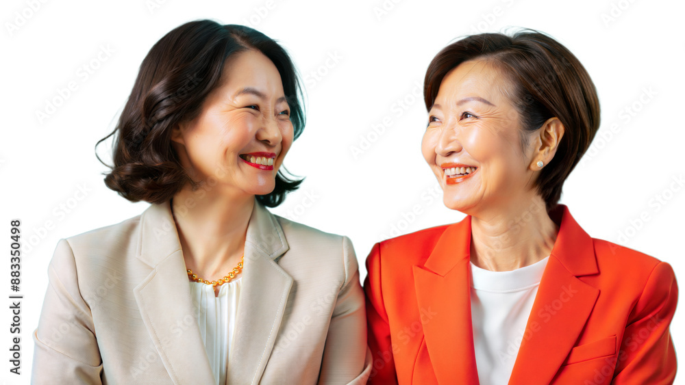 Two Women Smiling and Looking at Each Other in a Formal Setting