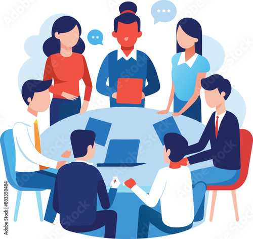 Vector illustration, flat style, businessmen discuss social network, news, vector, social networks, chat, dialogue speech bubbles, new projects,peoples meeting