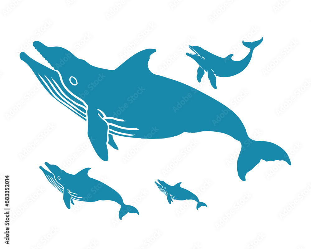 Fototapeta premium Illustration of a cartoon whales silhouette
