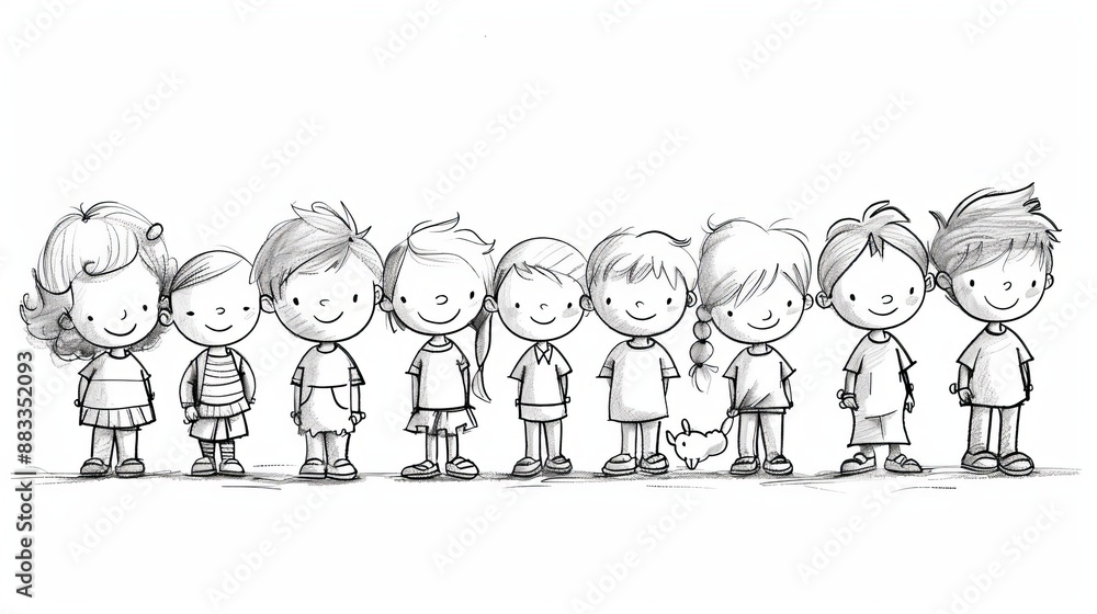 Smiling Children Standing in a Row Smiling Children Standing in a Row