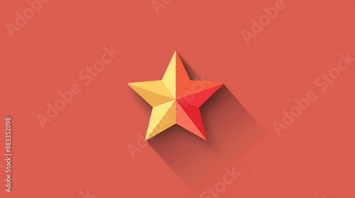 A single, yellow and red star with a long shadow on a red background.
