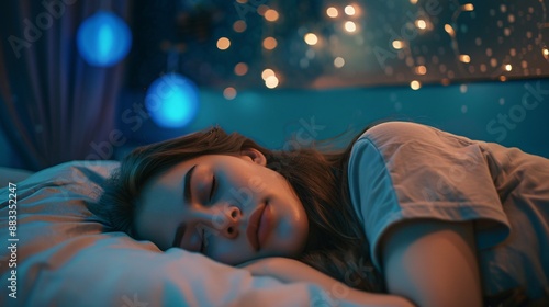 Beautiful young woman sleeping in bed at night

