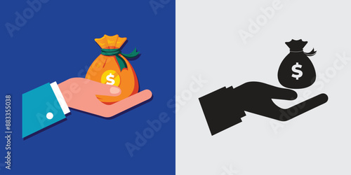 Hand giving money to another hand icon. Vecor illustration Giving and receiving money, donation concept