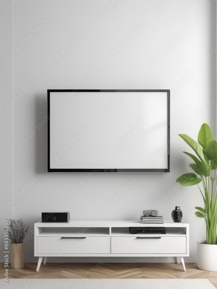 Mockup of a Black TV Frame in a Modern Family Lounge, 3D Render with a Blank White Screen. Modern Cozy Interior Design With Sofa Mockup of a Black TV Frame in a Modern Family Lounge, 3D Render with a Blank White Screen. Modern Cozy Interior Design With Sofa