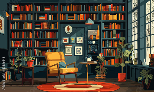 A flat vector of a cozy bookstore.