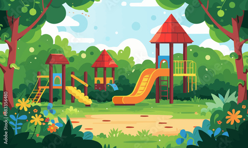 A flat vector of a park with a playground.