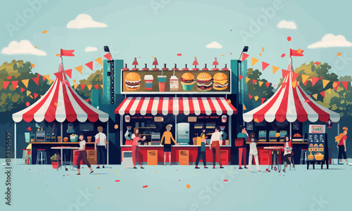 A flat vector of a street food festival.