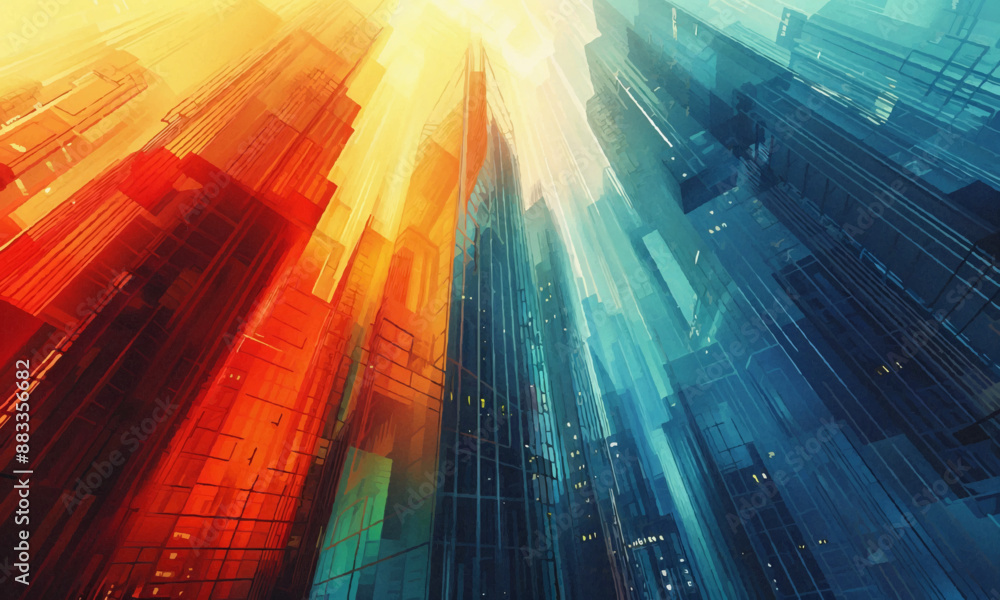A geometric vector of a futuristic cityscape. A geometric vector of a futuristic cityscape.