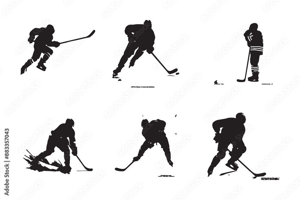 Obraz premium Modern Black Silhouette of a Hockey Referee Illustration, Stylish Black Silhouette of a Hockey Referee Graphic