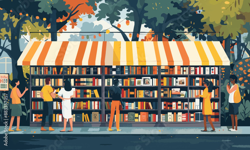 A flat vector of a book fair.