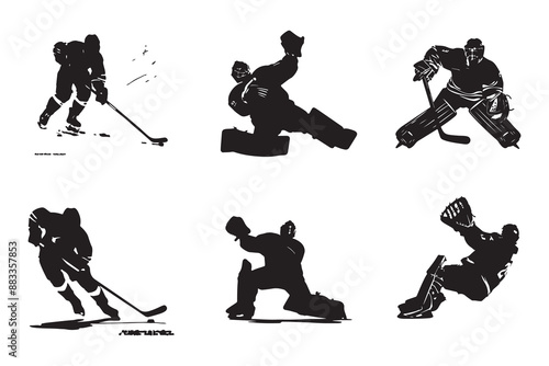 Modern Black Silhouette of a Hockey Referee Illustration, Stylish Black Silhouette of a Hockey Referee Graphic