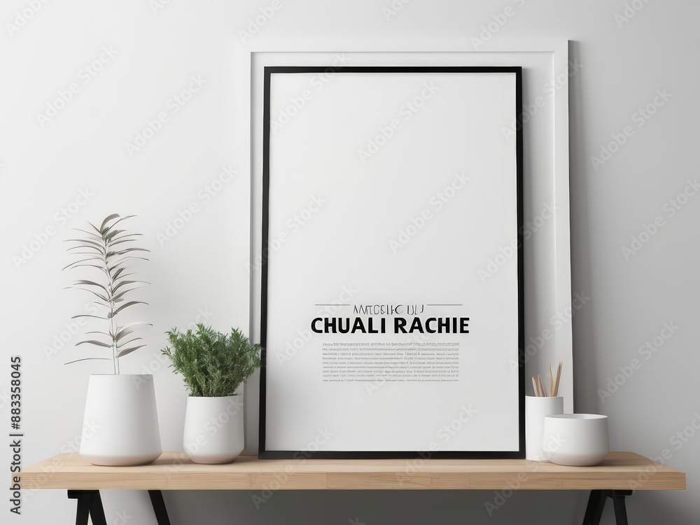 Interior poster mockup with vertical black frame in home interior background. Mockup Poster Frame in cozy room Interior poster mockup with vertical black frame in home interior background. Mockup Poster Frame in cozy room