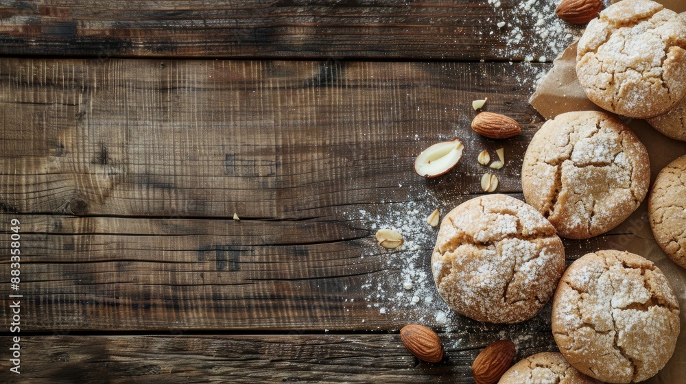 Italian almond cookies on wooden background horizontal copy space Italian almond cookies on wooden background horizontal copy space
