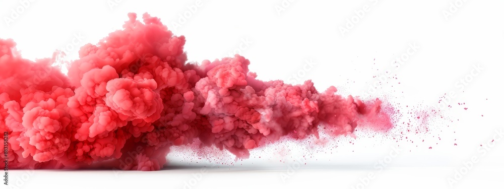 A red cloud of smoke emerges from a red vase against a white background A red cloud of smoke emerges from a red vase against a white background