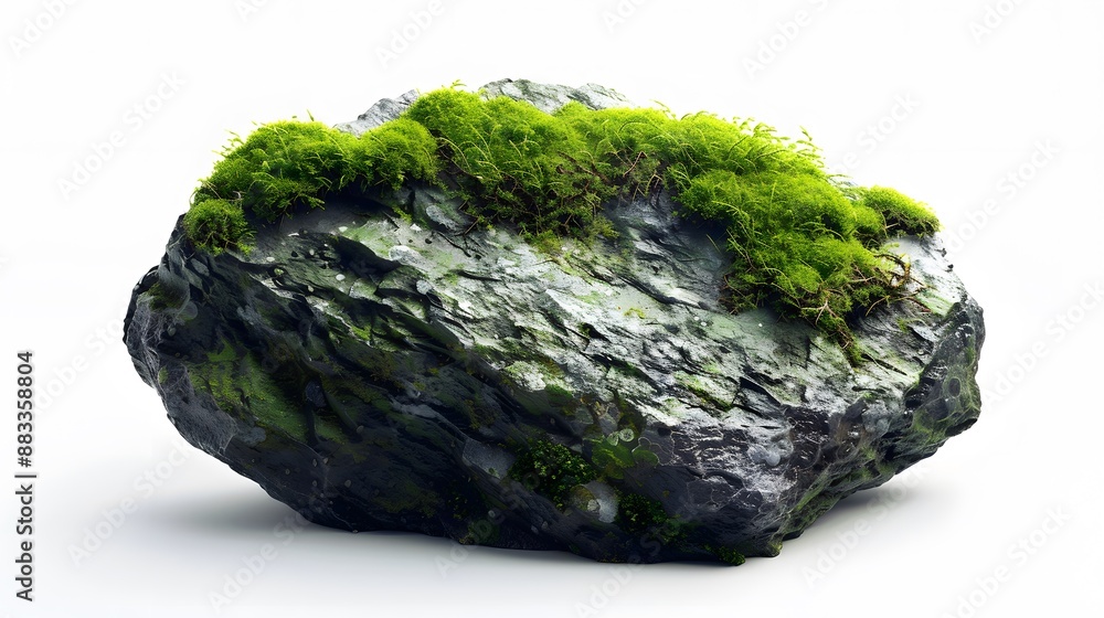 Large stone covered with green moss isolated on white background. Large stone covered with green moss isolated on white background.