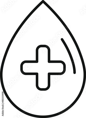 Simple blood drop icon containing a bold medical cross, representing the concept of blood donation