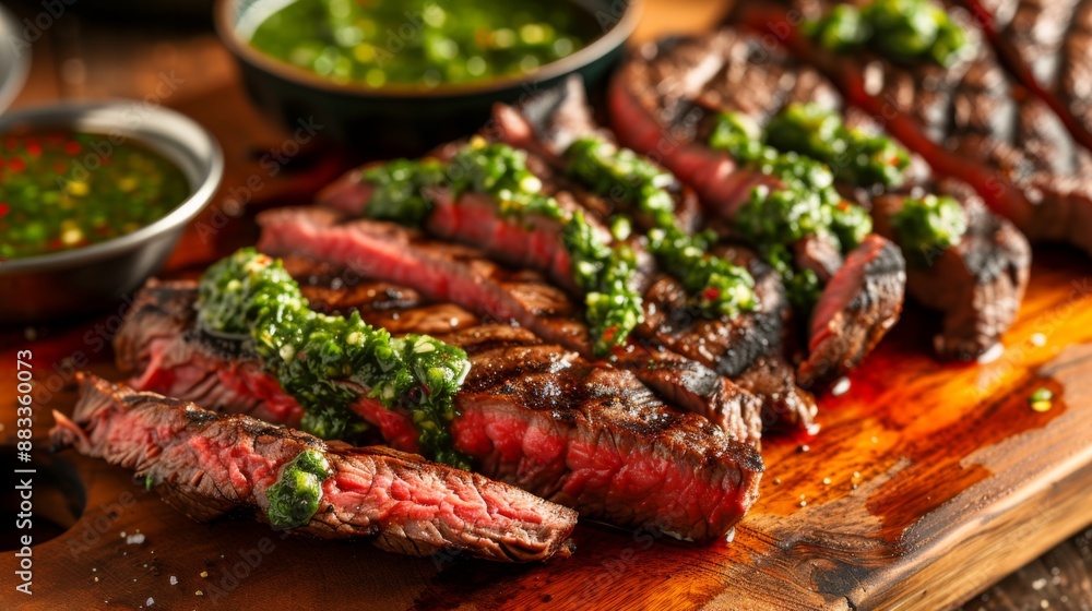 Slices of juicy grilled flank steak Slices of juicy grilled flank steak