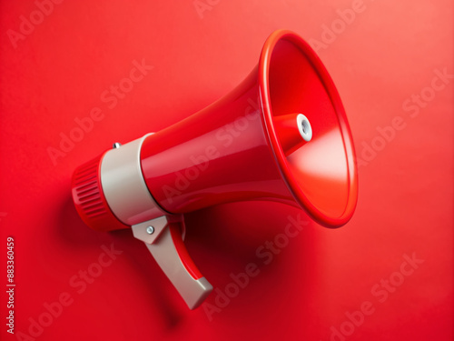 Vibrant red background incorporates a stylized illustration of a megaphone, symbolizing loud and clear communication, ideal for social media, advertising, and sales campaigns.