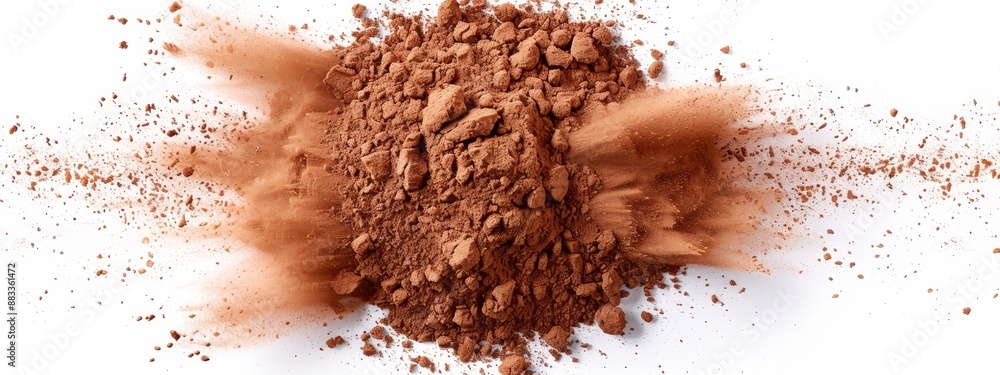 A pile of brown powder lies to one side, cascading over itself A pile of brown powder lies to one side, cascading over itself