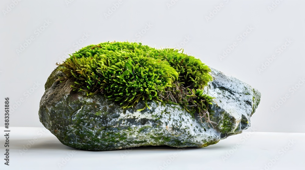 Large stone covered with green moss isolated on white background. Large stone covered with green moss isolated on white background.
