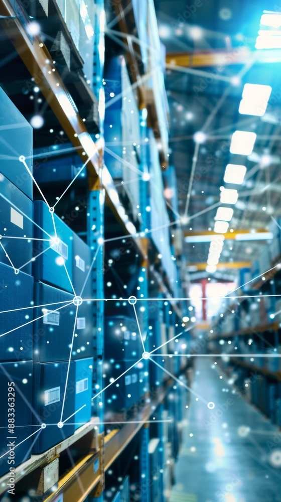 Fototapeta premium Advanced Supply Chain Management Concept: Streamlined Logistics, Inventory Control, and Distribution Networks for Optimized Business Operations and Cost Reduction
