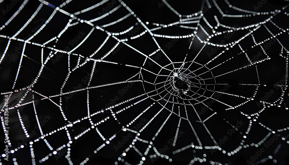 Obraz premium Creepy white spider web on black background