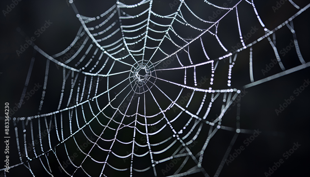 Obraz premium Creepy white spider web on black background