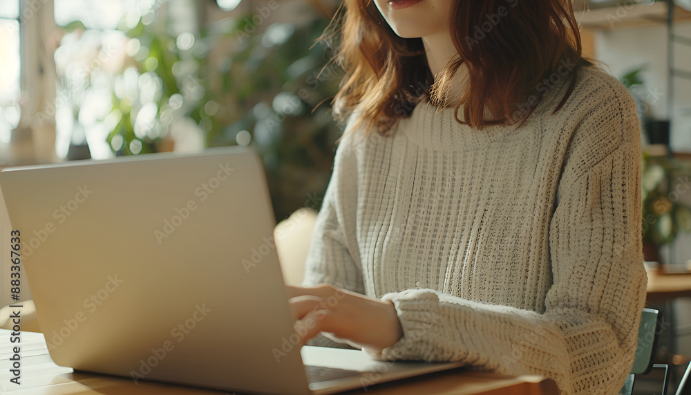 Webinar. Woman using laptop at table, closeup Webinar. Woman using laptop at table, closeup