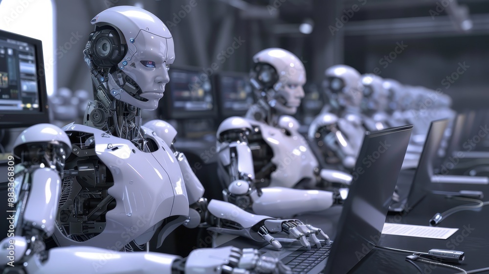 High efficiency with robots working on laptops High efficiency with robots working on laptops