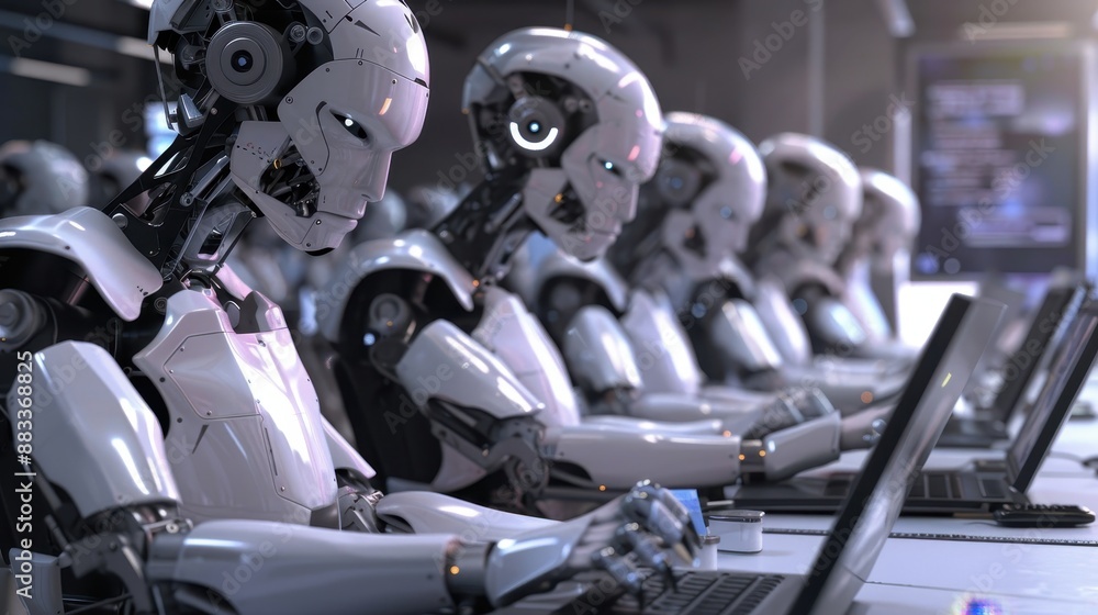 Humanoid robots doing administrative work Humanoid robots doing administrative work