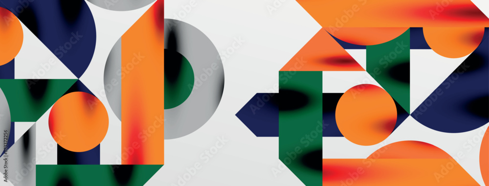 Circles and shadows. Colorful round elements with triangles, semi circles and other shapes. Vector Illustration For Wallpaper, Banner, Background, Card, Book Illustration, landing page Circles and shadows. Colorful round elements with triangles, semi circles and other shapes. Vector Illustration For Wallpaper, Banner, Background, Card, Book Illustration, landing page