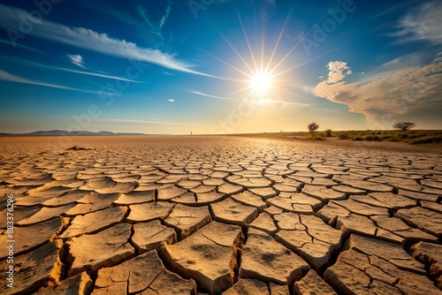 Dry terrain with deep cracks spreading across sun-baked earth, desert, landscape, nature, earth photo